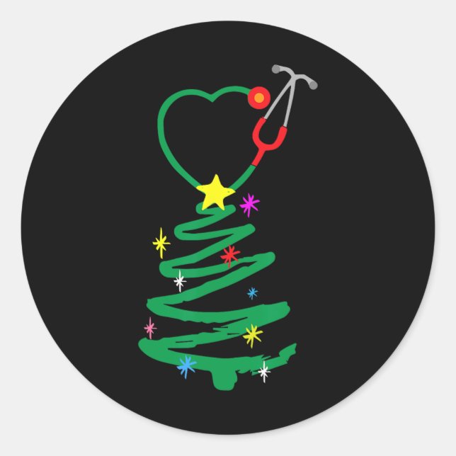 Weihnachtsbaum Stethoscope Nurses Xmas Scrub Runder Aufkleber (Vorderseite)