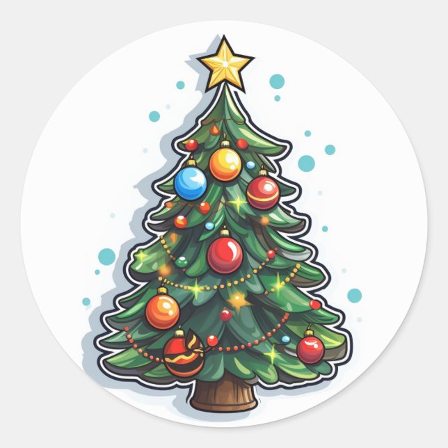 Weihnachtsbaum-Sticker Runder Aufkleber (Vorderseite)