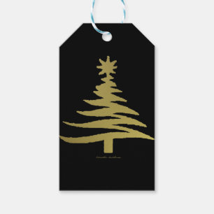 Weihnachtsbaum Stift Gold auf schwarz Geschenkanhänger