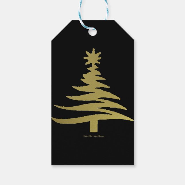 Weihnachtsbaum Stift Gold auf schwarz Geschenkanhänger (Vorderseite)