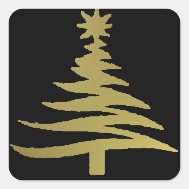Weihnachtsbaum Stift Gold auf schwarz Quadratischer Aufkleber (Vorderseite)