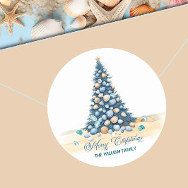 Weihnachtsbaum Strand Frohe Weihnachten Runder Aufkleber