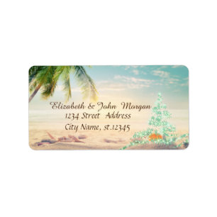 Weihnachtsbaum, Strand, Starfish, Seastarferien Adressaufkleber