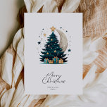 Weihnachtsbaum streift den Mond Feiertagskarte<br><div class="desc">Weihnachtsbaum startet die Mondfeierkarte</div>