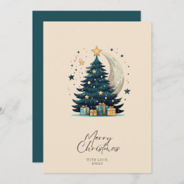Weihnachtsbaum streift den Mond Feiertagskarte
