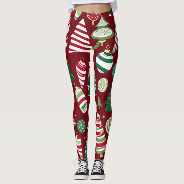 Weihnachtsbaum Süßigkeiten Ornamente Leggings (Vorderseite)