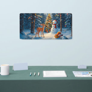 Weihnachtsbaum Szene Niedlich Hirschgewächse Snowm Banner