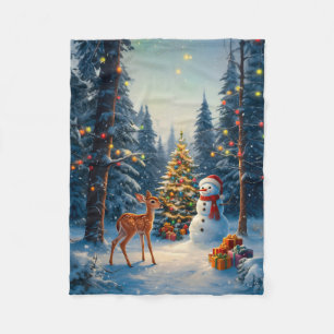 Weihnachtsbaum Szene Niedlich Hirschgewächse Snowm Fleecedecke