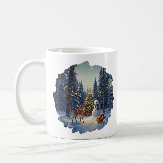 Weihnachtsbaum Szene Niedlich Hirschgewächse Snowm Kaffeetasse (Links)