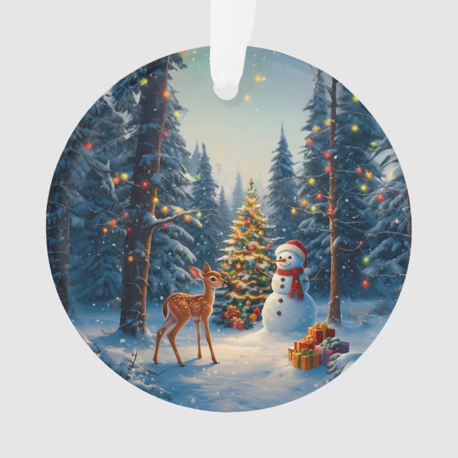 Weihnachtsbaum Szene Niedlich Hirschgewächse Snowm Ornament (Vorderseite)