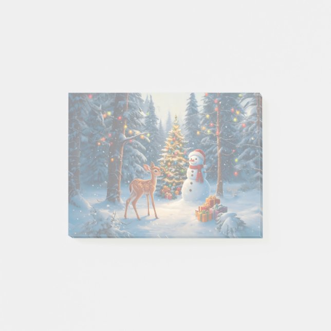 Weihnachtsbaum Szene Niedlich Hirschgewächse Snowm Post-it Klebezettel (Vorderseite)