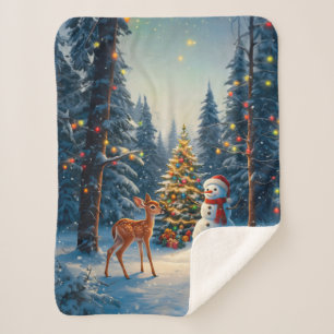 Weihnachtsbaum Szene Niedlich Hirschgewächse Snowm Sherpadecke