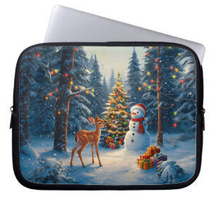 Weihnachtsbaum-Szene Süßer Hirsch Reh Schneemann Laptopschutzhülle