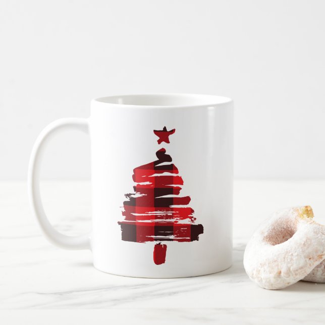 Weihnachtsbaum-Tasse, Buffalo Kariert Tasse (Mit Donut)