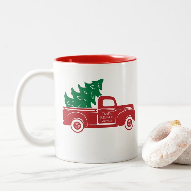 Weihnachtsbaum-Tasse Roter LKW 2 Tone Zweifarbige Tasse (Mit Donut)
