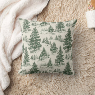 Weihnachtsbaum-Toile-de-Jouy-grüne Tischdecke Kissen