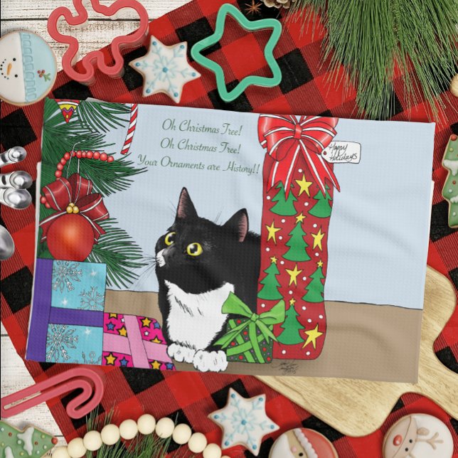 Weihnachtsbaum Tuxedo Cat Geschirrtuch (Von Creator hochgeladen)