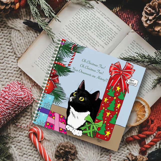 Weihnachtsbaum Tuxedo Cat Notizbuch (Von Creator hochgeladen)