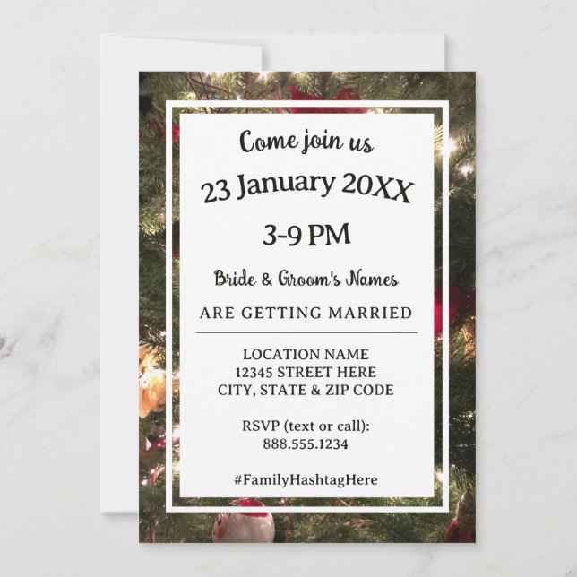 Weihnachtsbaum Twinkle Lights Familienhochzeit Fot Einladung (Rückseite)