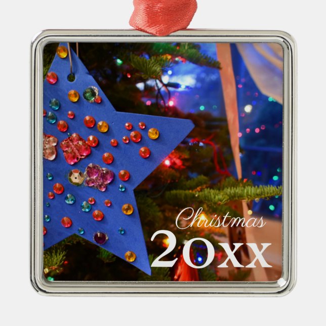 Weihnachtsbaum Twinkling Lights Blue Star Urlaub Ornament Aus Metall (Vorne)