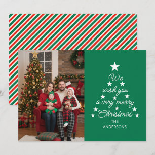 Weihnachtsbaum Typografie Familienfoto Sterne Grün Feiertagskarte