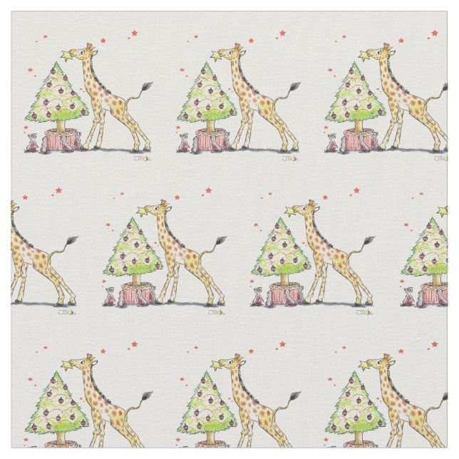 Weihnachtsbaum u. Giraffe - WeihnachtsParty Stoff (Nahaufnahme)