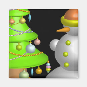 Weihnachtsbaum u. -Schneemann Magnet