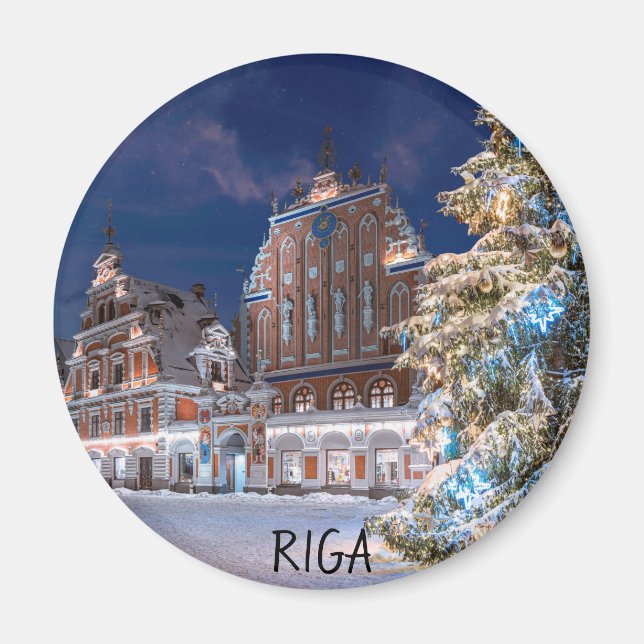 Weihnachtsbaum und Blackheads Haus in Riga Magnet (Vorne)