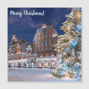 Weihnachtsbaum und Blackheads Haus in Riga Magnetkarte