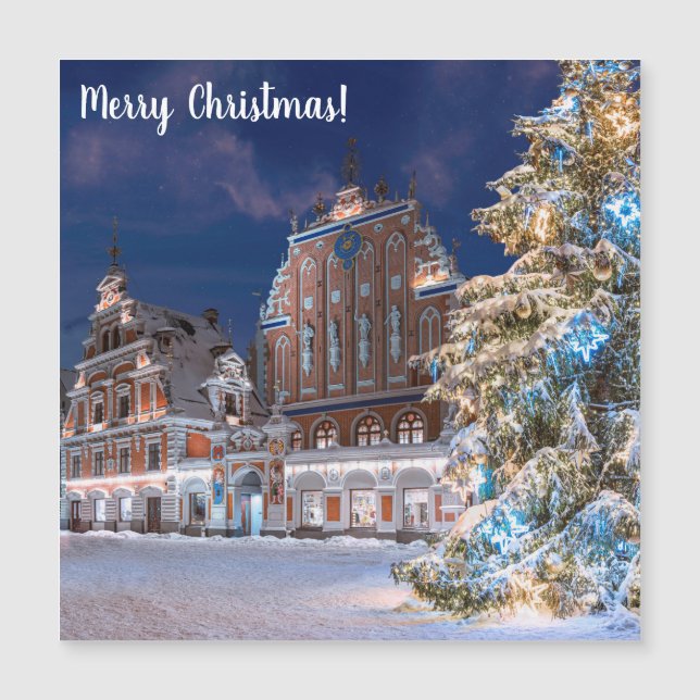 Weihnachtsbaum und Blackheads Haus in Riga Magnetkarte (Vorderseite)