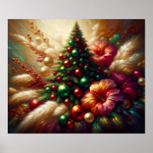 Weihnachtsbaum und Blumen an einer schönen Wand