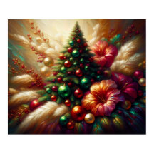 Weihnachtsbaum und Blumen an einer schönen Wand