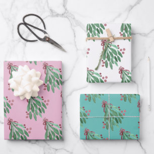 Weihnachtsbaum und Bow Pink Aquamarin Geschenkpapier Set