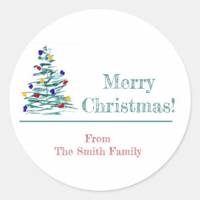 Weihnachtsbaum und Bulbs Geschenksticker Runder Aufkleber (Vorderseite)