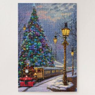 Weihnachtsbaum und eine Lokomotive im Vintage-Desi Puzzle