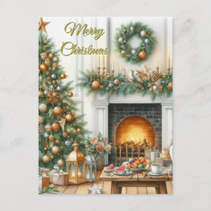 Weihnachtsbaum und Feuerplatz Weihnachtskarte Feiertagspostkarte