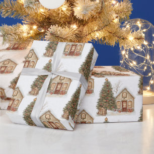 Weihnachtsbaum und gemütliche Winterhütte Geschenkpapier