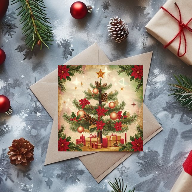 Weihnachtsbaum und Geschenke Feiertagskarte (Vintage Christmas tree and presents Holiday Card)