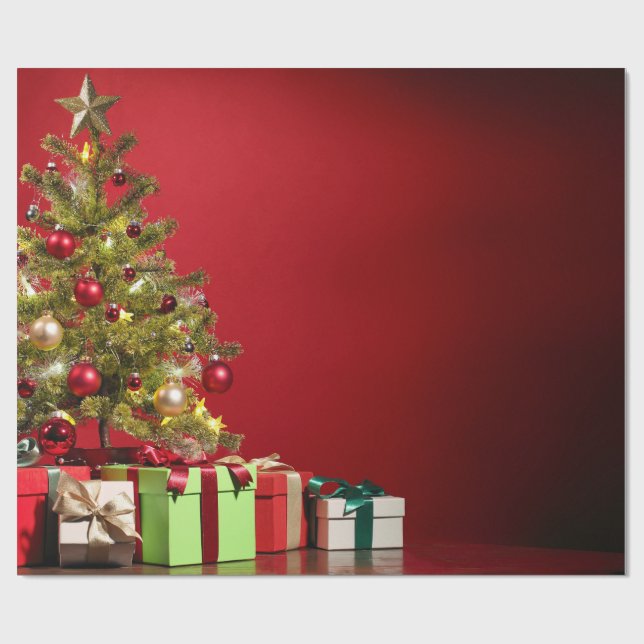 Weihnachtsbaum und Geschenke Geschenkpapier (Flach)