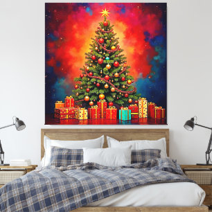 Weihnachtsbaum und Geschenke Kunst Leinwanddruck