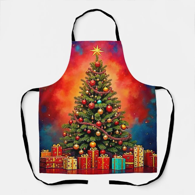 Weihnachtsbaum und Geschenke Kunst Schürze (Vorderseite)