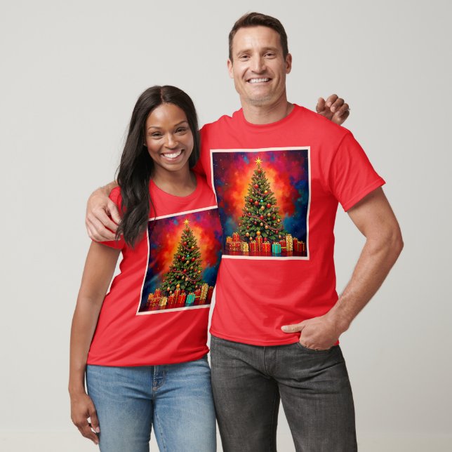 Weihnachtsbaum und Geschenke Kunst T-Shirt (Unisex)