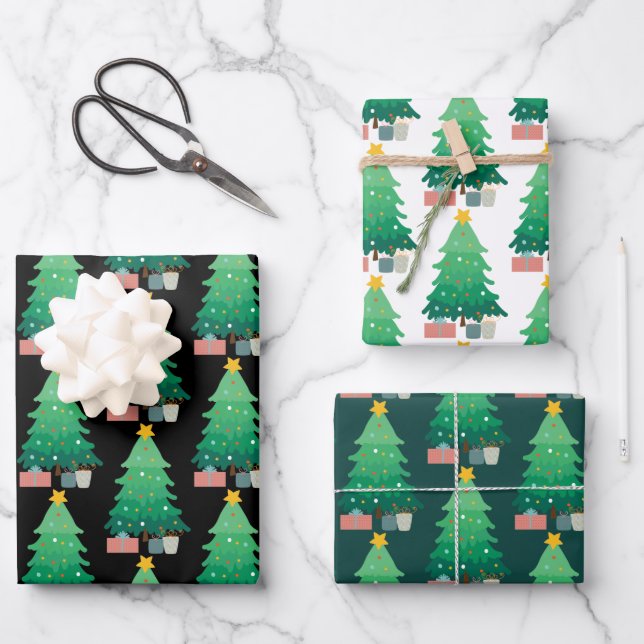 Weihnachtsbaum und Geschenke Weihnachten Geschenkpapier Set (Vorderseite)