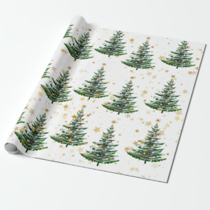 Weihnachtsbaum und Goldstars Geschenkpapier