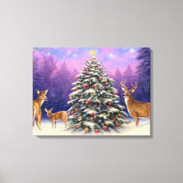 Weihnachtsbaum und Hirsch Leinwanddruck (Vorderseite)