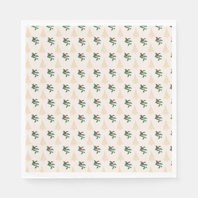 Weihnachtsbaum und Holly in Cream Paper Napkins Serviette (Vorderseite)