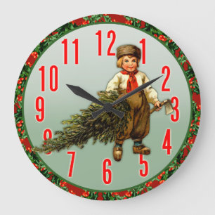 Weihnachtsbaum und Junge Weihnachtszeit Große Wanduhr