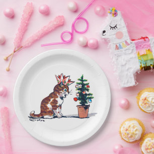 Weihnachtsbaum und Kätzchen, Louis Wain Pappteller