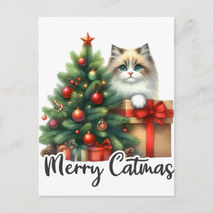 Weihnachtsbaum und Katze 2025 Feiertagspostkarte