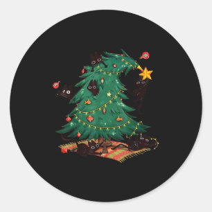 Weihnachtsbaum und Katze Süße Weihnachten Katzenli Runder Aufkleber